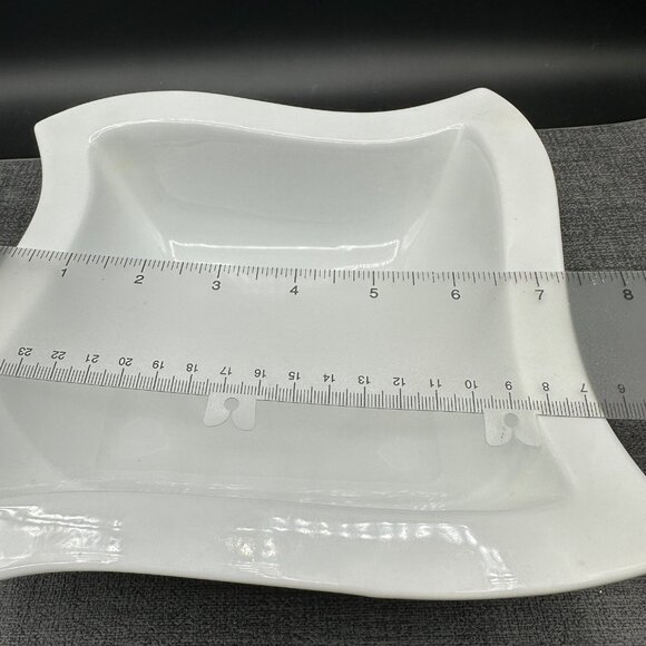 SIMPLE DINING Square Wavy Serving Bowl White Porcelain New Wave Modern Style 7.5 - Picture 8 of 12